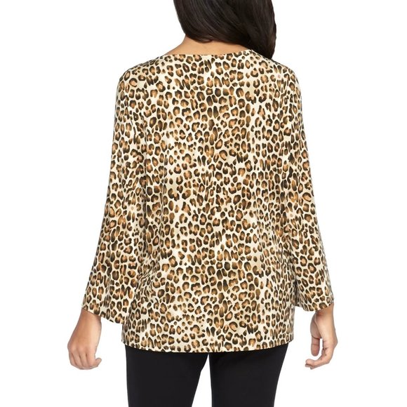 NWT Womens Plus Size 1X or 2X The Limited Knit Flare Sleeve Animal Print Top - Picture 2 of 2